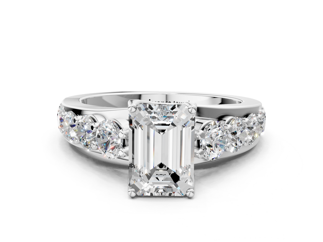 White gold Emerald Cut Diamond Engagement Ring with Pavé Band and Four-Prong Setting_41
