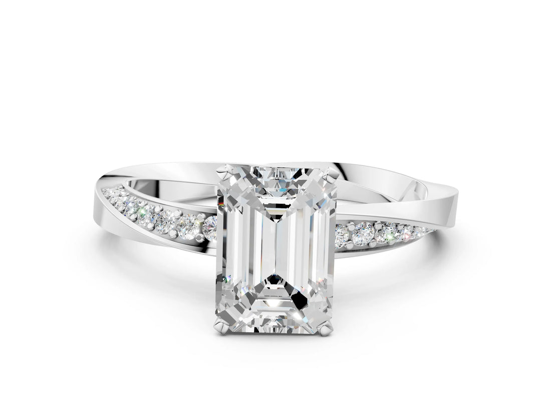 White gold Emerald Cut Diamond Engagement Ring with Side Stone Accents and Four-Prong Setting_109