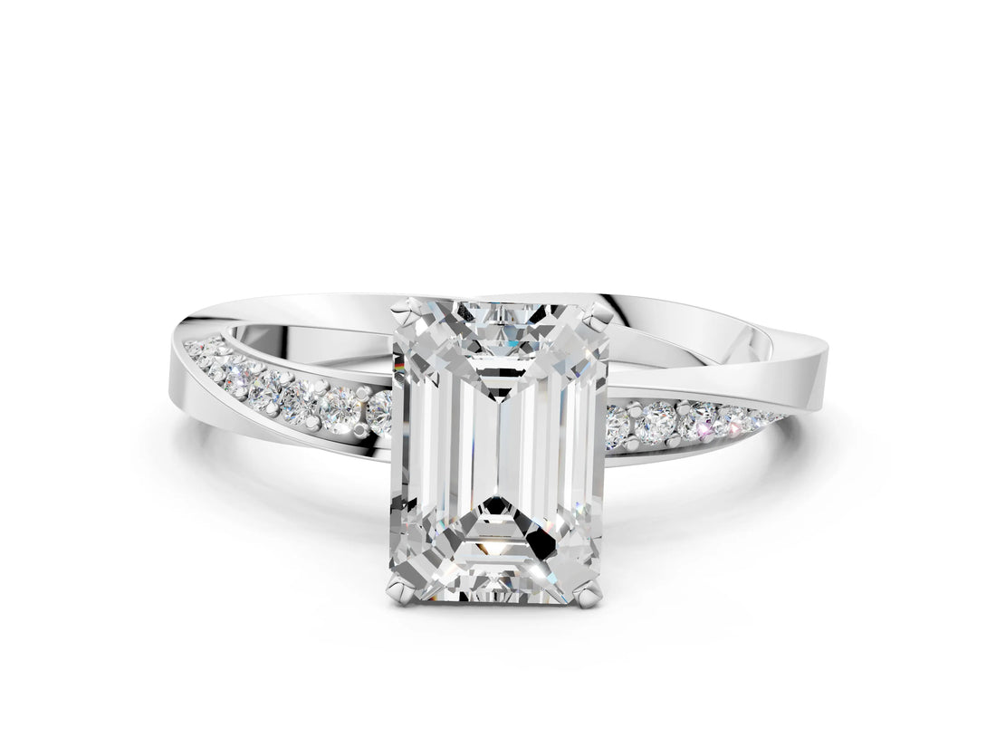 White gold Emerald Cut Diamond Engagement Ring with Side Stone Accents and Four-Prong Setting_56