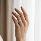 Silver Emerald Cut Diamond Eternity Band with Shared Prong Setting