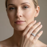 Silver Emerald Cut Diamond Eternity Band with Shared Prong Setting