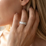 Silver Emerald Cut Diamond Eternity Band with Shared Prong Setting