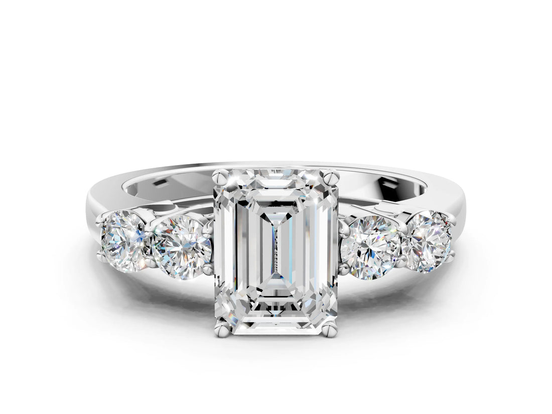 White gold Emerald Cut Diamond Five-Stone Prong Set White Gold Ring_51