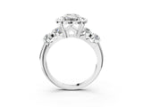 White gold Emerald Cut Diamond Floral Halo Engagement Ring with Shared Prong Setting 4