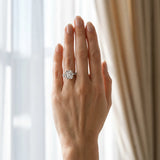 White gold Emerald Cut Diamond Floral Halo Engagement Ring with Shared Prong Setting_12