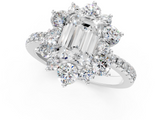 White gold Emerald Cut Diamond Floral Halo Pave Band with Prong Setting_38