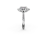 White gold Emerald Cut Diamond Floral Halo Pave Band with Prong Setting_39