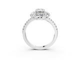 White gold Emerald Cut Diamond Floral Halo Pave Band with Prong Setting_40