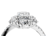 White gold Emerald Cut Diamond Floral Halo Pave Band with Prong Setting_41