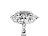 White gold Emerald Cut Diamond Floral Halo Pave Band with Prong Setting_42