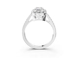 White gold Emerald Cut Diamond Floral Halo Ring with Pavé Band and Prong Setting_13