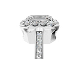 White gold Emerald Cut Diamond Floral Halo Ring with Pavé Band and Prong Setting_15