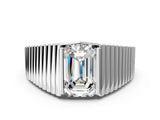 White gold Emerald Cut Diamond Fluted Mens Ring_12