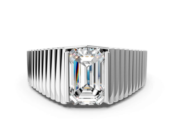 White gold Emerald Cut Diamond Fluted Mens Ring