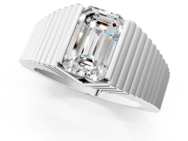 White gold Emerald Cut Diamond Fluted Mens Ring