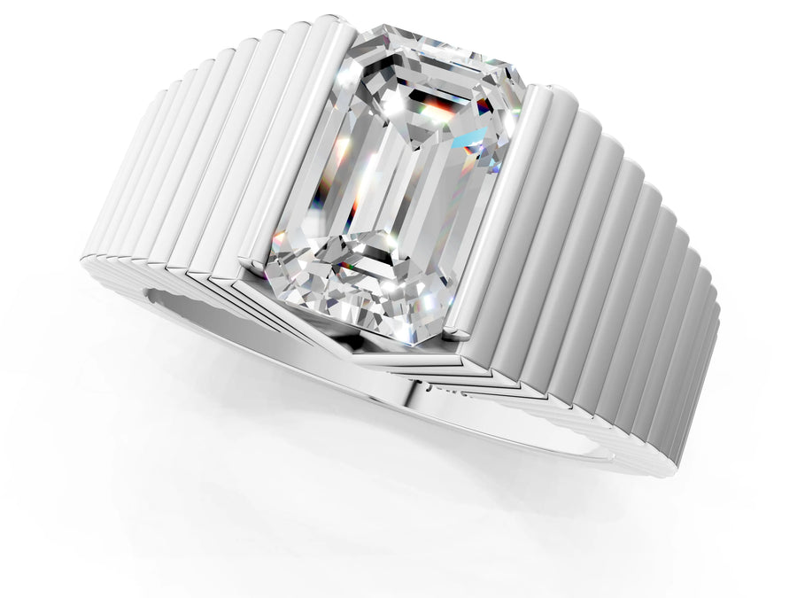 White gold Emerald Cut Diamond Fluted Mens Ring