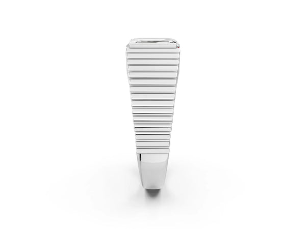 White gold Emerald Cut Diamond Fluted Mens Ring
