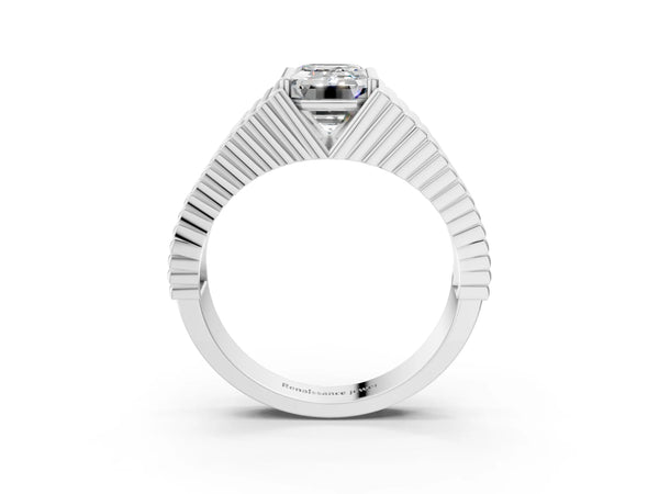 White gold Emerald Cut Diamond Fluted Mens Ring