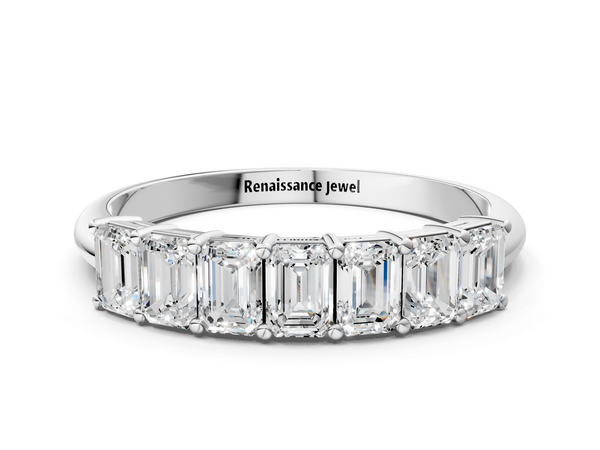 White gold Emerald Cut Diamond Prong-Set Half Eternity Band