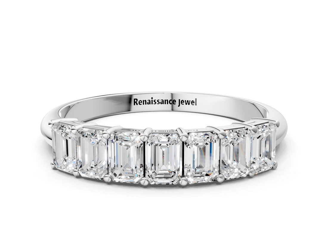 White gold Emerald Cut Diamond Half Eternity Band with Prong Setting_52