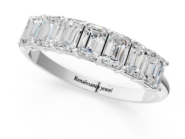 Platinum Emerald Cut Diamond Prong-Set Half Eternity Band