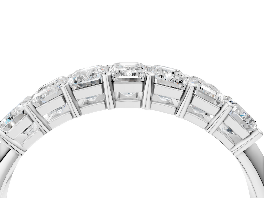 White gold Emerald Cut Diamond Half Eternity Band with Prong Setting_56