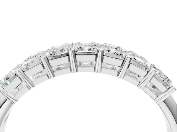 Silver Emerald Cut Diamond Prong-Set Half Eternity Band