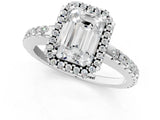 White gold Emerald Cut Diamond Halo Engagement Ring with Pavé Band and Prong Setting_28
