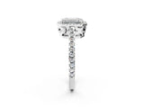 White gold Emerald Cut Diamond Halo Engagement Ring with Pavé Band and Prong Setting_29