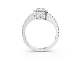 White gold Emerald Cut Diamond Halo Engagement Ring with Pavé Band and Prong Setting_30