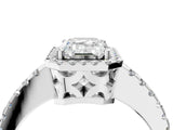 White gold Emerald Cut Diamond Halo Engagement Ring with Pavé Band and Prong Setting_31