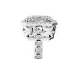 White gold Emerald Cut Diamond Halo Engagement Ring with Pavé Band and Prong Setting_32