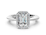 White gold Emerald Cut Diamond Halo Engagement Ring with Split Shank and Four-Prong Setting_114