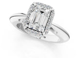 White gold Emerald Cut Diamond Halo Engagement Ring with Split Shank and Four-Prong Setting_115