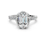 White gold Emerald Cut Diamond Halo Pave Band with Four-Prong Setting_3