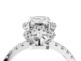 White gold Emerald Cut Diamond Halo Pave Band with Four-Prong Setting_7