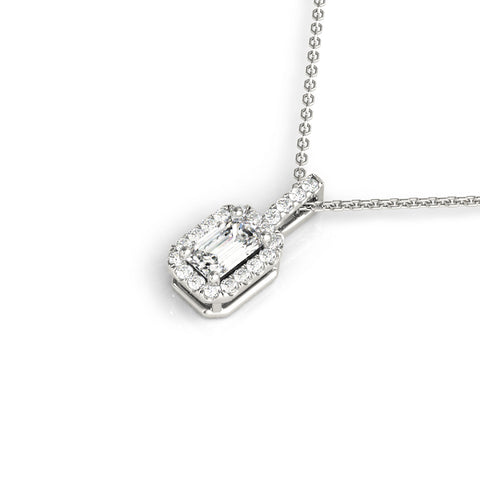 White gold Emerald Cut Diamond Halo Pendant with Prong Setting 1