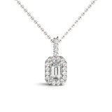 White gold Emerald Cut Diamond Halo Pendant with Prong Setting