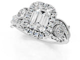 White gold Emerald Cut Diamond Halo Ring with Milgrain Pavé Band and Four-Prong Setting_47