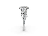 White gold Emerald Cut Diamond Halo Ring with Milgrain Pavé Band and Four-Prong Setting_48