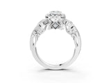 White gold Emerald Cut Diamond Halo Ring with Milgrain Pavé Band and Four-Prong Setting_49