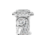 White gold Emerald Cut Diamond Halo Ring with Milgrain Pavé Band and Four-Prong Setting_52