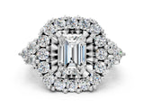 White gold Emerald Cut Diamond Halo Ring with Pavé Band and Four-Prong Setting_63