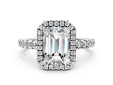 White gold Emerald Cut Diamond Halo Ring with Pavé Band and Four-Prong Setting_86