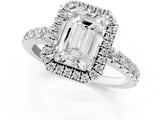 White gold Emerald Cut Diamond Halo Ring with Pavé Band and Four-Prong Setting_87