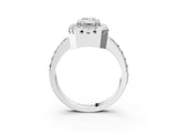White gold Emerald Cut Diamond Halo Ring with Pavé Band and Prong Setting_10