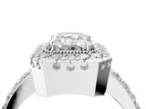 White gold Emerald Cut Diamond Halo Ring with Pavé Band and Prong Setting_11