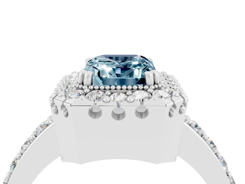 White gold Emerald Cut Diamond Halo Ring with Pavé Band and Prong Setting_4
