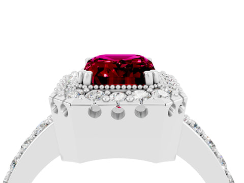 White gold Emerald Cut Diamond Halo Ring with Pavé Band and Prong Setting_4