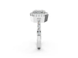 White gold Emerald Cut Diamond Halo Ring with Pavé Band and Prong Setting_9